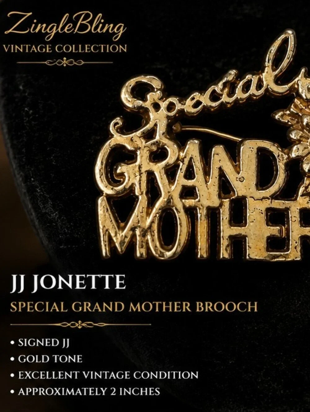 JJ Jonette Vintage Special Grandmother Floral Brooch Gold Tone Signed JJ